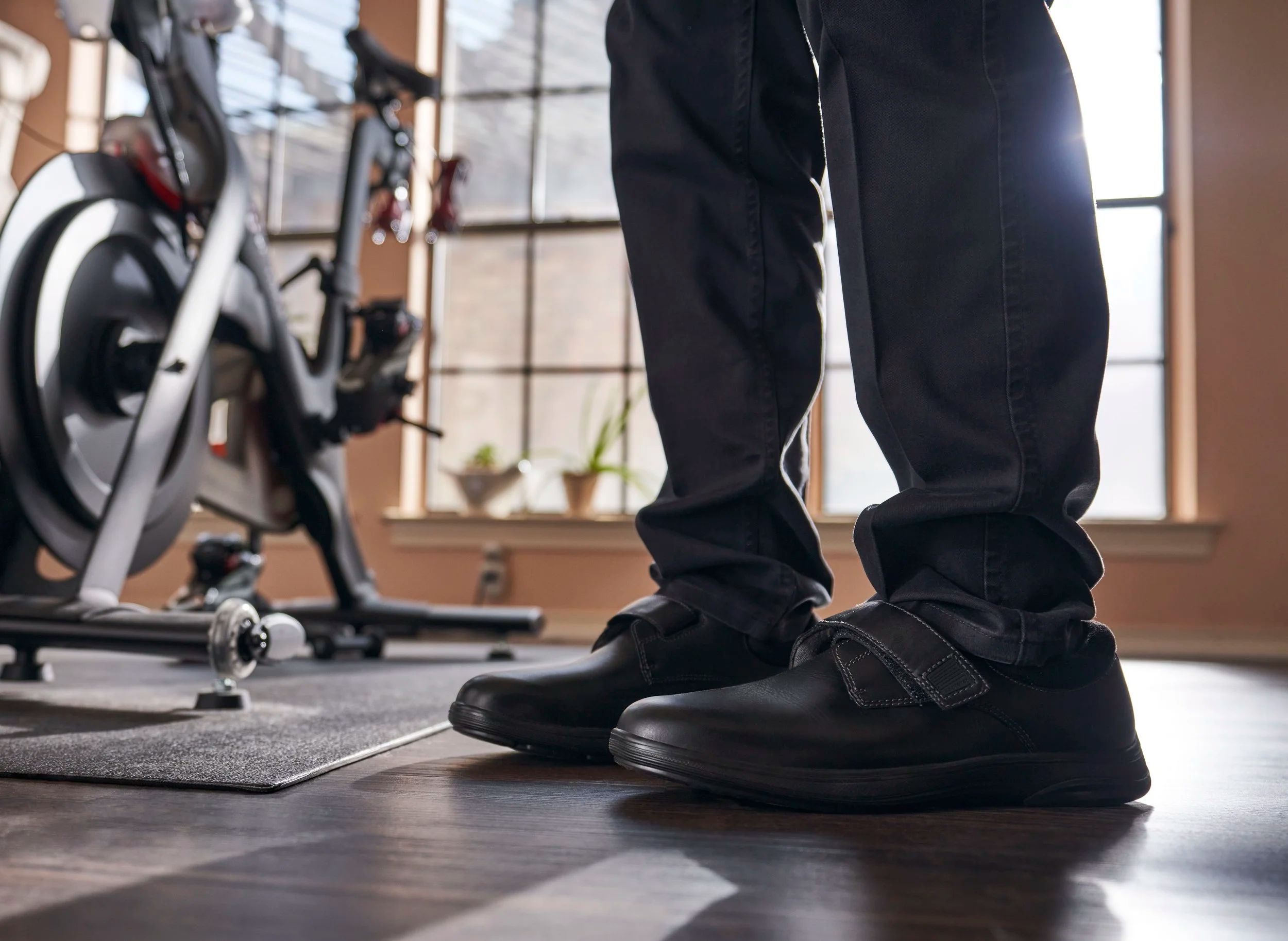 Black diabetic shoes with hook-and-loop straps