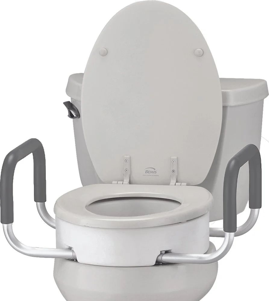 Raised toilet seat with arms